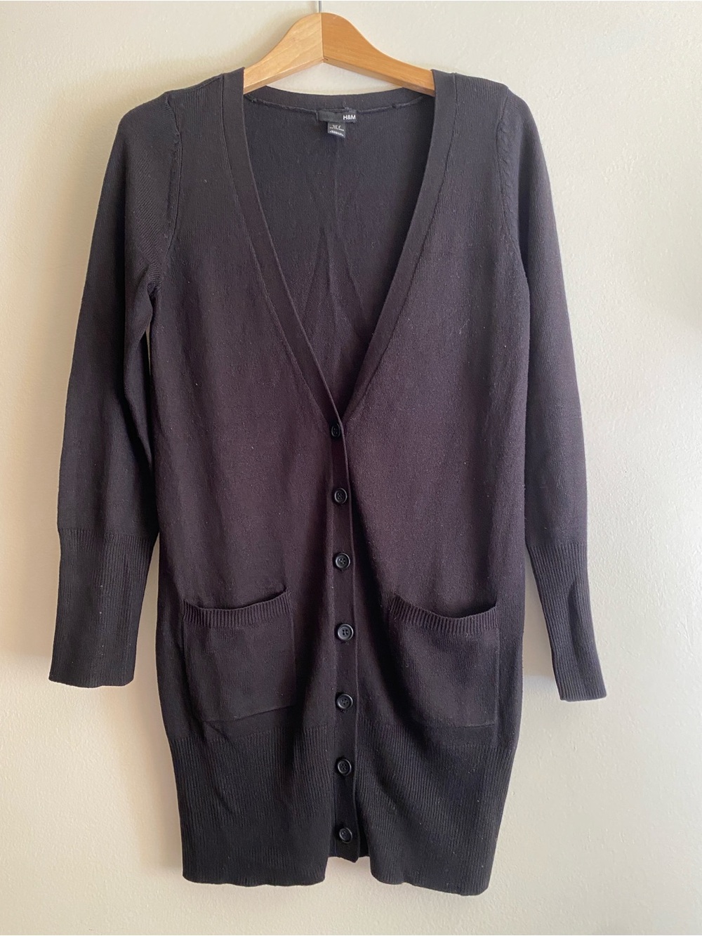 H&M Black Long V-Neck Button Cardigan